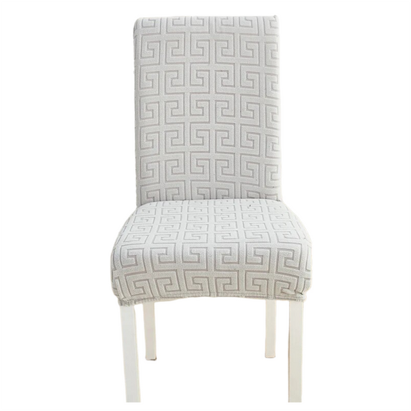 Chair Cover Light Grey Square Geometric Design Elastic Material For Slipcovers