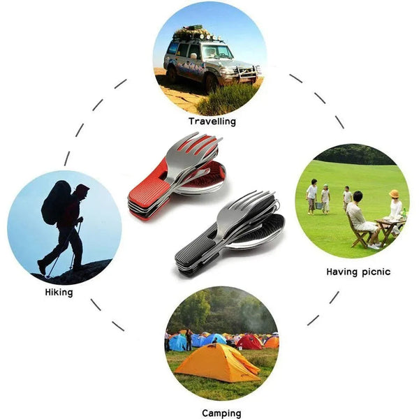 Foldable Camping Utensil Set Multi Functional Knife Fork Spoon Combo Outdoor Activities And Sports Picnic Travel Camping Cooking Utensils