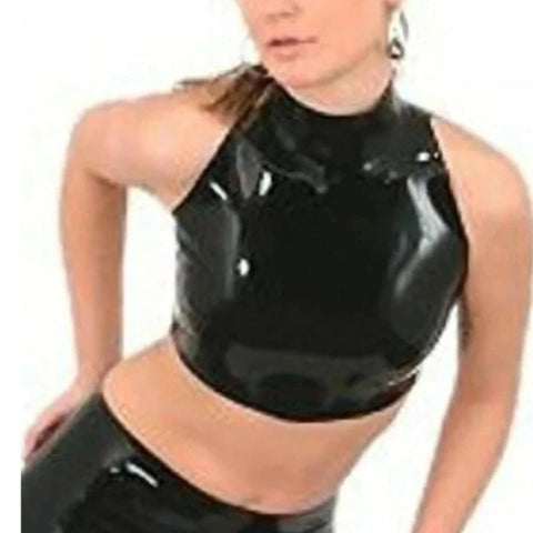 Latex Catsuit Female High Collar Bare Midriff No Zip Sleeveless Customised Bodies & Catsuits