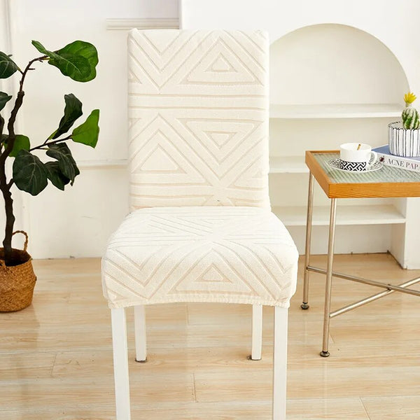 Beige Triangular Design Chair Cover With Elastic Material For Dining Room Slipcovers