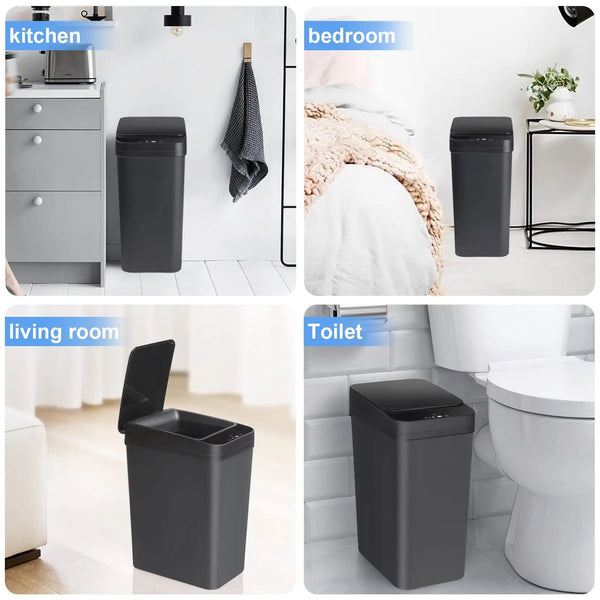Bathroom Touchless Trash Can 12L Automatic Motion Sensor Lid Odor Proof Bin Rubbish Bins