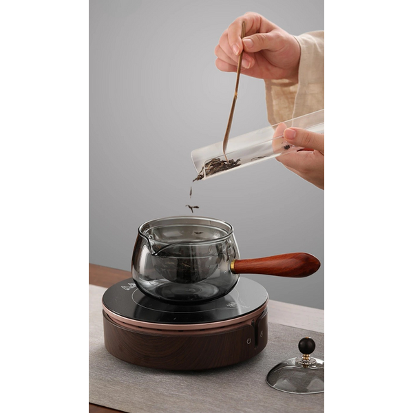 Semi Automatic Rotary Heat Resistant Glass Teapot With Infuser Handle Tea Infusers