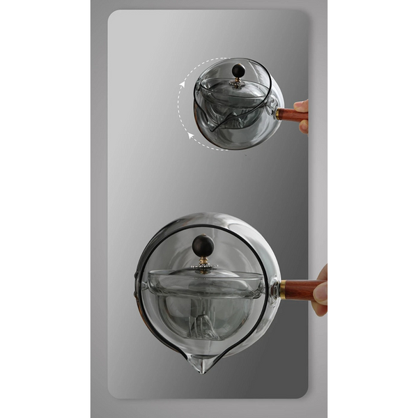 Semi Automatic Rotary Heat Resistant Glass Teapot With Infuser Handle Tea Infusers