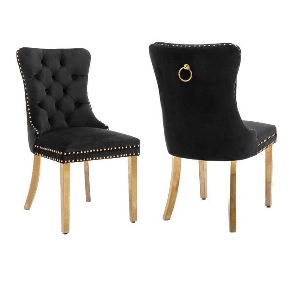 Set Of 2 Alsea Velvet & Polished Steel Upholstered Tufted Stud Trim And Ring Colours Dining Chairs
