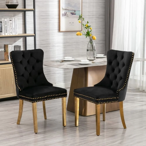 Set Of 2 Alsea Velvet & Polished Steel Upholstered Tufted Stud Trim And Ring Colours Dining Chairs