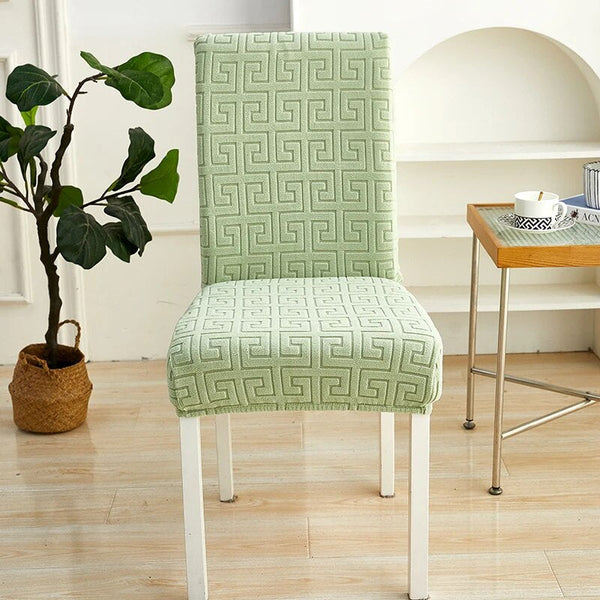 Chair Cover Light Green Square Geometric Design Elastic Material For Slipcovers