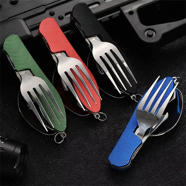 Foldable Camping Utensil Set Multi Functional Knife Fork Spoon Combo Outdoor Activities And Sports Picnic Travel Camping Cooking Utensils