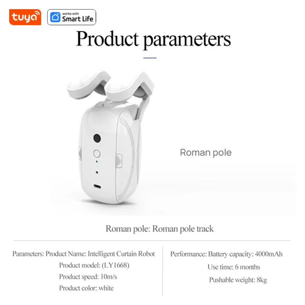 1Pcs Tuya Smart Curtain Robot Roman Rod Track App Controlsingle/Double (Works With Gateway For Remote Controli Other Curtains & Accessories