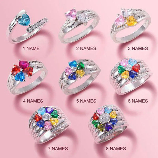 Personalized 1 8 Birthstone Family Mothers Cubic Zirconia Custom Engraved Name Jewelry For Women Grandma Couple Rings