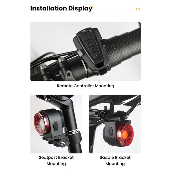 Antusi A8 Wireless Bike Rear Light Bell Anti Theft Alarm & Auto Brake Taillight Lights & Reflectors
