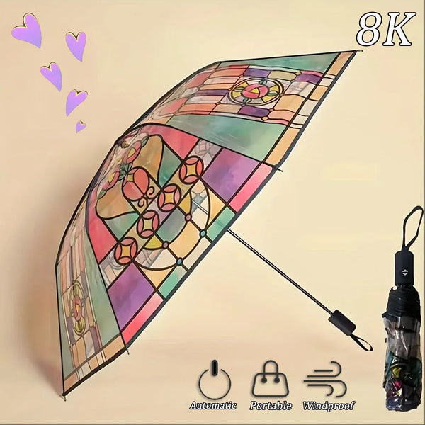 British Wind Rainforest Arch Transparent Umbrella Stained Glass Long Handle Automatic Large Romantic Sunny Umbrellas