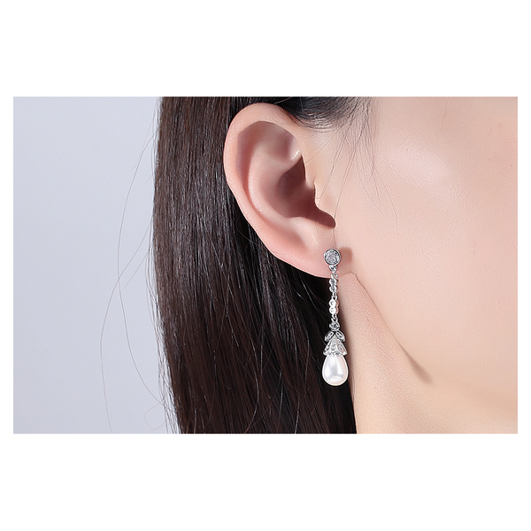 Shell Bead Brass Zircon Women's Long Style European And American Fashion Exquisite Commuting Accessories Earrings