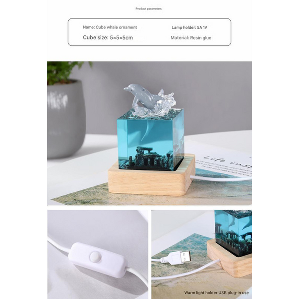 Elosung Shelling Humpback Whale Into The Water Handcrafted Ocean Resin Night Light Unique Home Decor Table Lamp Night Lights