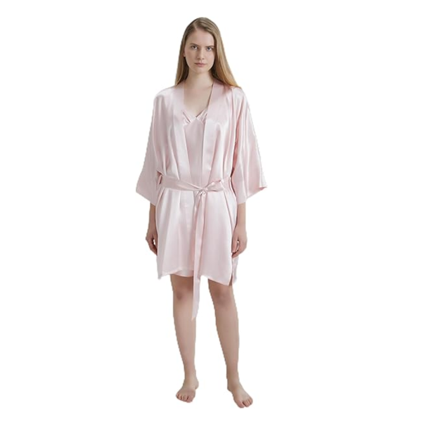 Silk Robe Pink Luxurious Lightweight Satin Gown Soft & Breathable Loungewear Premium Comfort Timeless Elegance With Every Wear Sleepwear