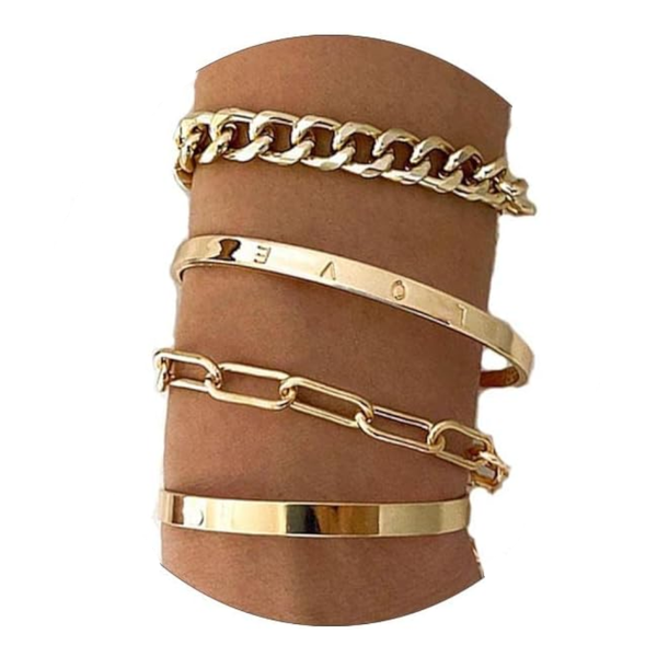 Veile Studios Simple And Smooth C Shaped Hollow Chain Bracelet Set For Fashion Jewellery Bracelets