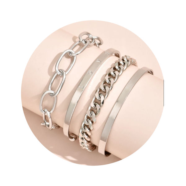 Veile Studios Simple And Smooth C Shaped Hollow Chain Bracelet Set For Fashion Jewellery Bracelets