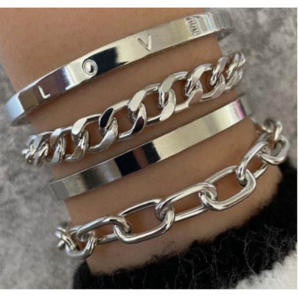 Veile Studios Simple And Smooth C Shaped Hollow Chain Bracelet Set For Fashion Jewellery Bracelets