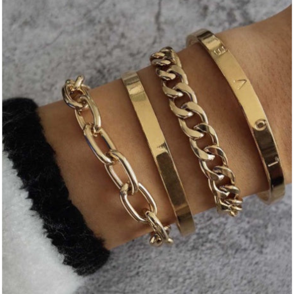 Veile Studios Simple And Smooth C Shaped Hollow Chain Bracelet Set For Fashion Jewellery Bracelets