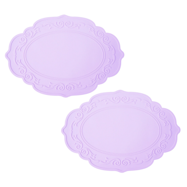Elosung 2 Pcs Purple Oval Embossed Floral Edged Silicone Non Slip Heat Resistant Easy To Clean Dining Table Mats Korean And Style Placemats
