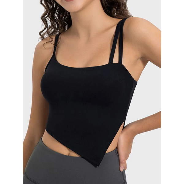 Slit Asymmetrical Neck Active Cami Tops