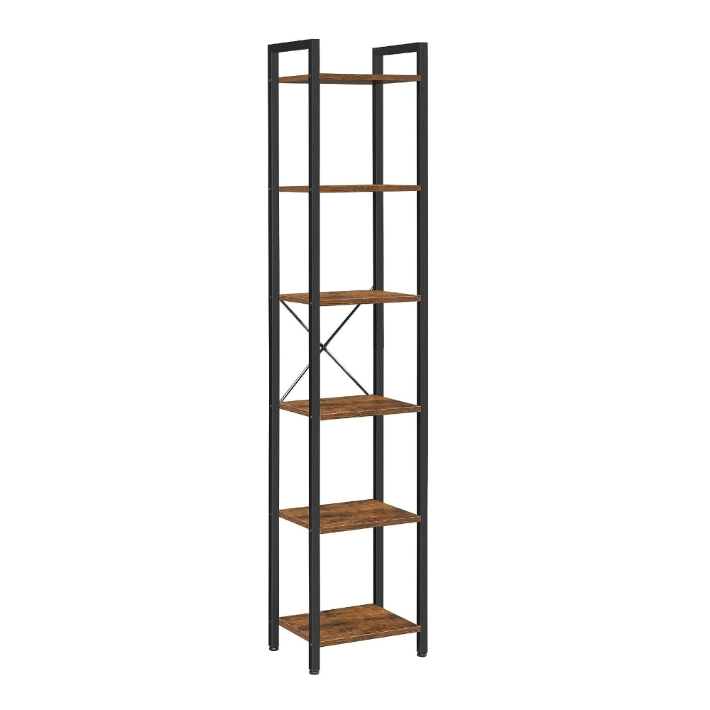Vikus Small 6 Tier Bookshelf Rustic Brown Black Bookshelves