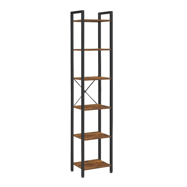 Vikus Small 6 Tier Bookshelf Rustic Brown Black Bookshelves