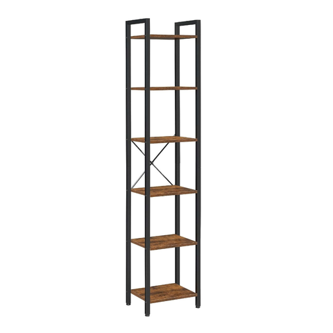 Vikus Small 6 Tier Bookshelf Rustic Brown Black Bookshelves