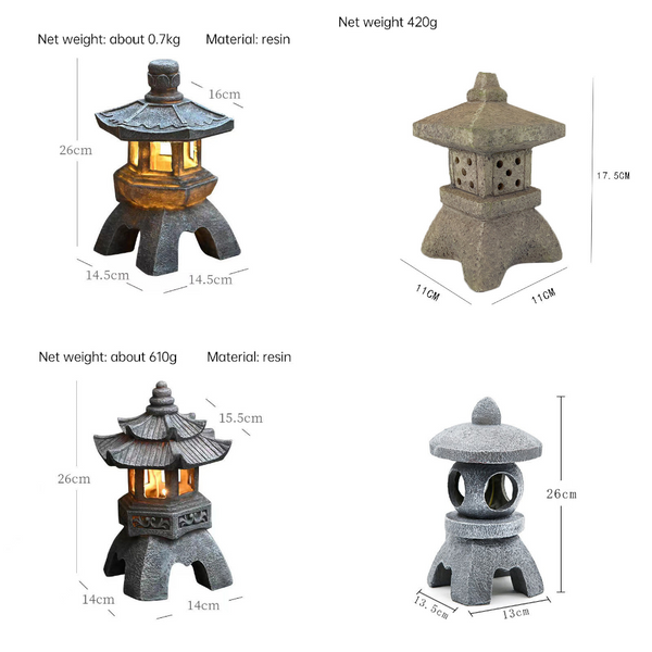 Solar Powered Zen Garden Decor Pagoda Lanterns & Statues Ornaments & Statues