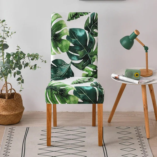 Chair Cover Green Big Leaves Design Anti Dirt Elastic Material For Slipcovers