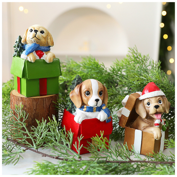 St. Yuan New Diy Scene Decoration Dog Gift Set Resin Ornament Christmas Window Display Wholesale Seasonal Decorations