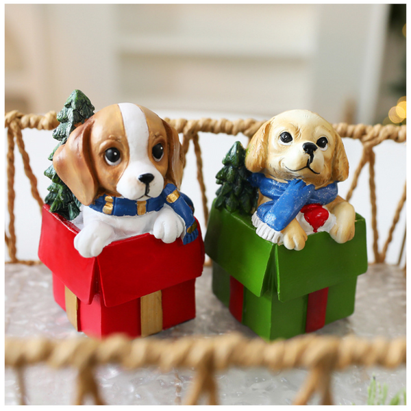 St. Yuan New Diy Scene Decoration Dog Gift Set Resin Ornament Christmas Window Display Wholesale Seasonal Decorations