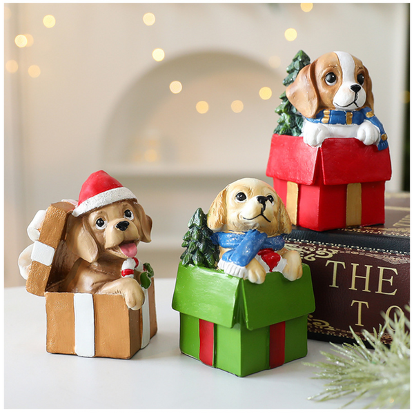 St. Yuan New Diy Scene Decoration Dog Gift Set Resin Ornament Christmas Window Display Wholesale Seasonal Decorations