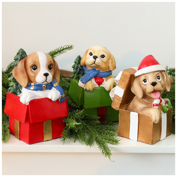 St. Yuan New Diy Scene Decoration Dog Gift Set Resin Ornament Christmas Window Display Wholesale Seasonal Decorations