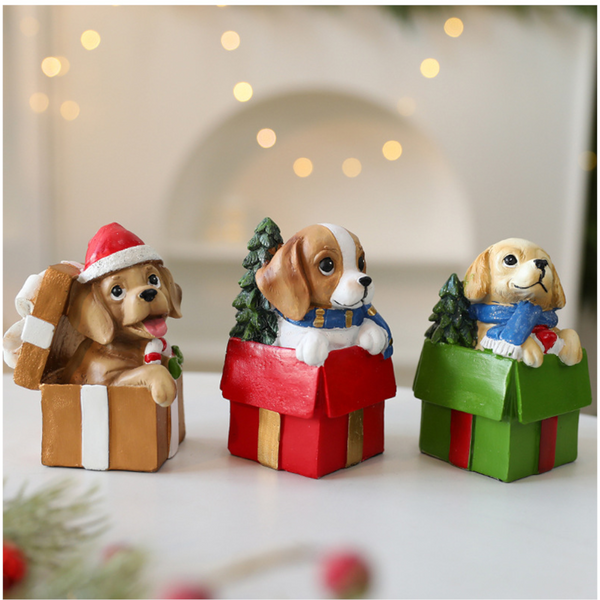 St. Yuan New Diy Scene Decoration Dog Gift Set Resin Ornament Christmas Window Display Wholesale Seasonal Decorations
