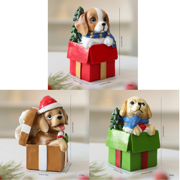 St. Yuan New Diy Scene Decoration Dog Gift Set Resin Ornament Christmas Window Display Wholesale Seasonal Decorations