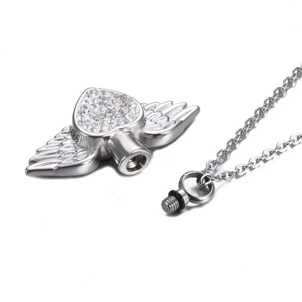 Veile Studios Stainless Steel Rhinestone Heart Angel Wing Memorial Urn Necklace Pendant For Ashes Necklaces & Pendants