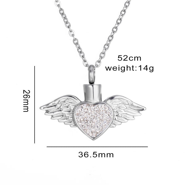 Veile Studios Stainless Steel Rhinestone Heart Angel Wing Memorial Urn Necklace Pendant For Ashes Necklaces & Pendants
