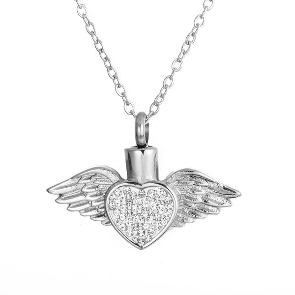 Veile Studios Stainless Steel Rhinestone Heart Angel Wing Memorial Urn Necklace Pendant For Ashes Necklaces & Pendants
