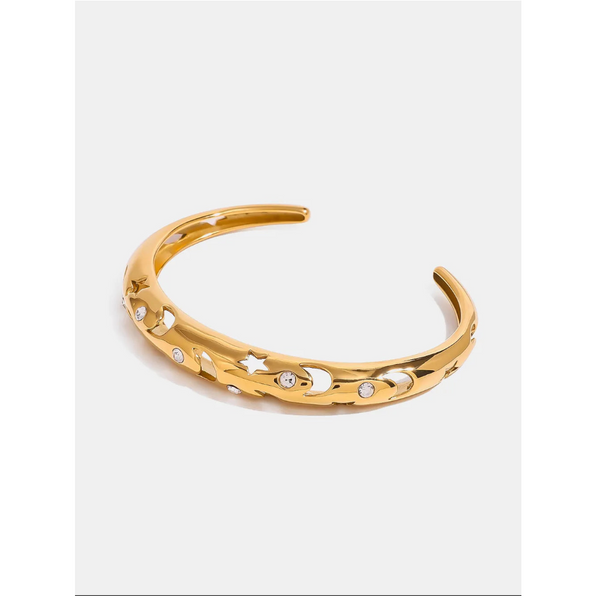 Stainless Steel Inlaid Rhinestone Cutout Bracelet Bracelets