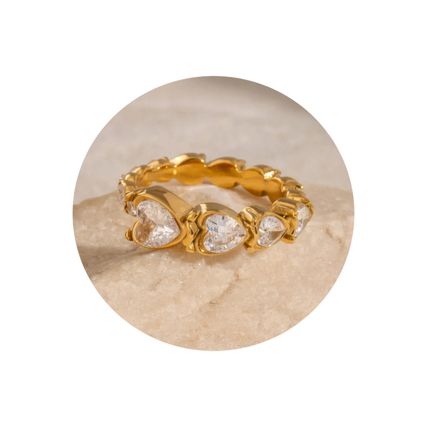 Stainless Steel Heart Rhinestone Ring Rings
