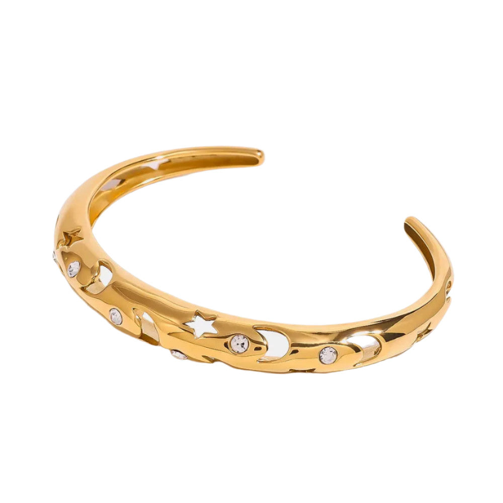 Veile Studios Stainless Steel Inlaid Rhinestone Cutout Elegant Bracelet Bracelets