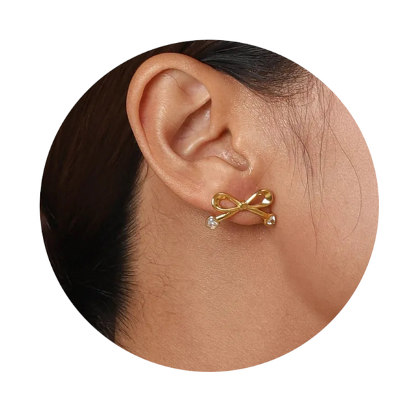 Stainless Steel Inlaid Zircon Bow Earrings