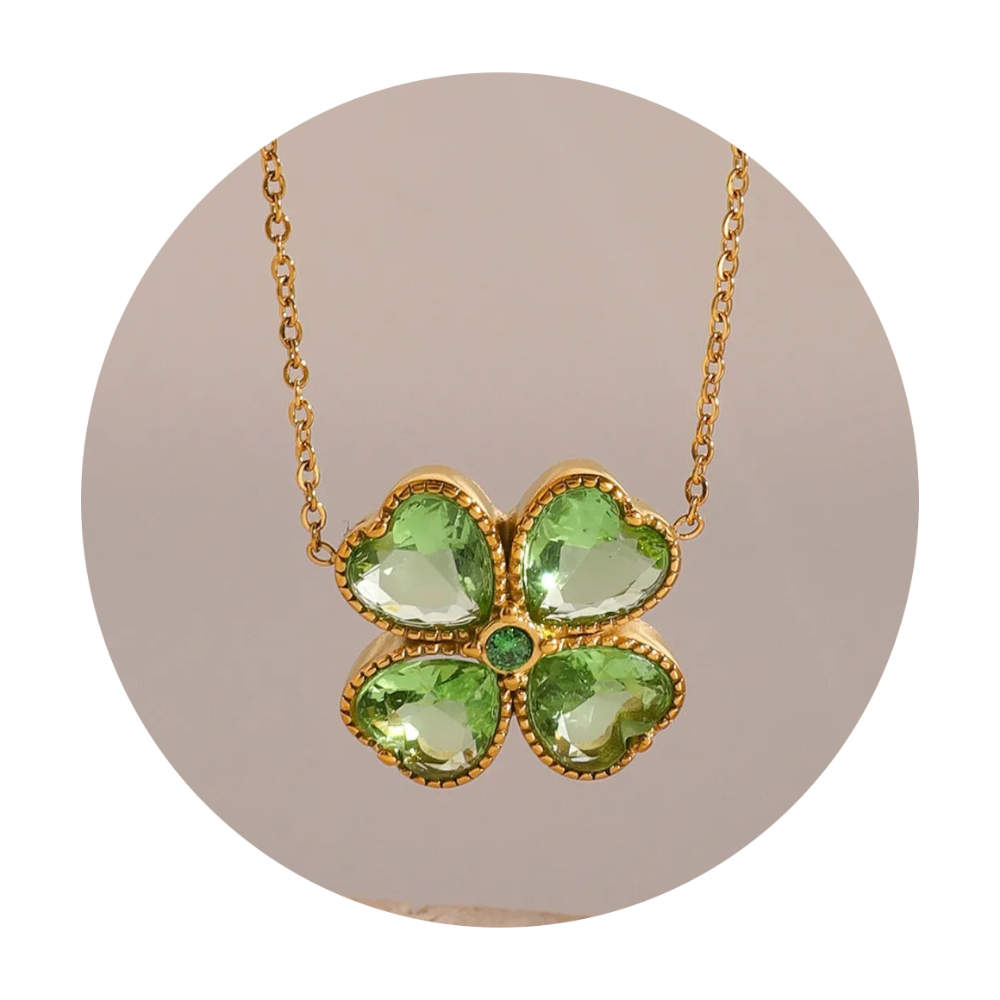 Veile Studios Stainless Steel Zircon Lucky Clover Pendant Necklace Necklaces & Pendants