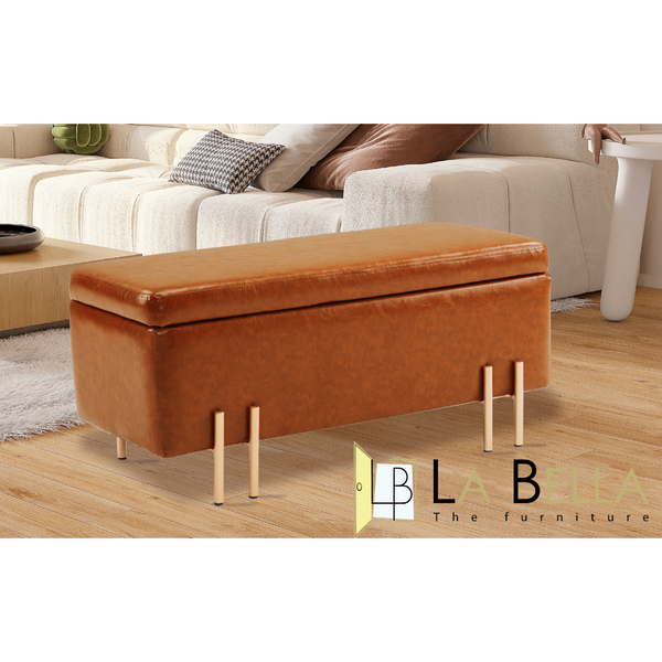 La Bella Storage Stool Bench Seat 97Cm Pu Leather Brown Ottomans Footstools & Poufs