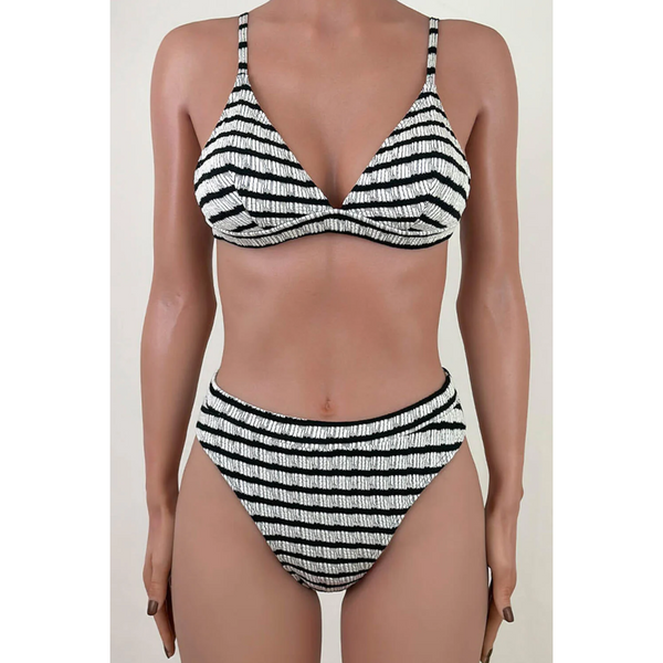 Striped V Neck Two Piece Swim Set Swimwear
