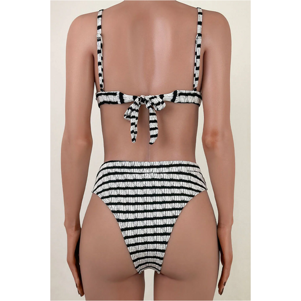 Striped V Neck Two Piece Swim Set Swimwear