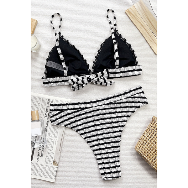 Striped V Neck Two Piece Swim Set Swimwear