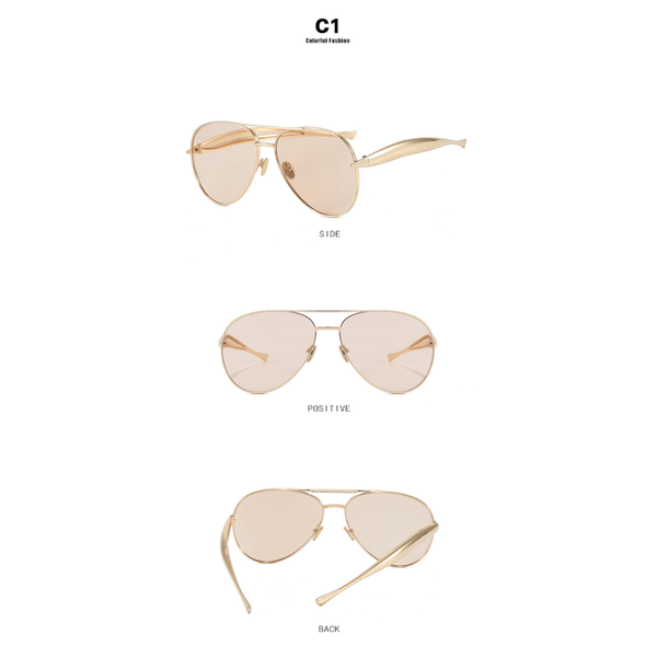Style C1 Gold Frame Champagne Lenses Chic Oversized Aviator Retro Metal With Uv400 Protection For Women Sunglasses
