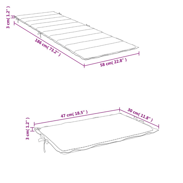 Sun Lounger Cushion Cream 186X58x3cm Oxford Fabric Loungers