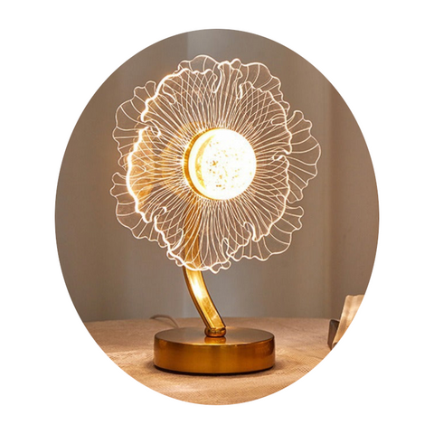 Elosung Sunflower Shape Luxury Acrylic Table Lamp Modern Usb Powered Night Light | Decorative For Bedroom Living Room And Bedside Compact Design With